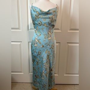 Turquoise Satin Maxi Dress